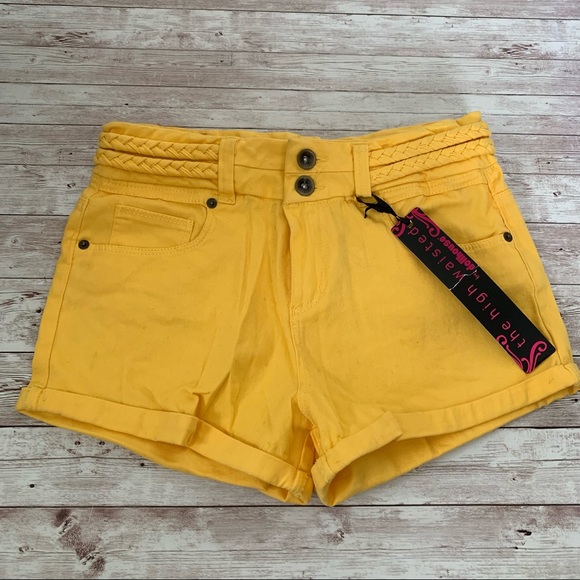 Dollhouse Pants - Dollhouse Yellow High Rise Braided Waist Cuffed Hem Shorts